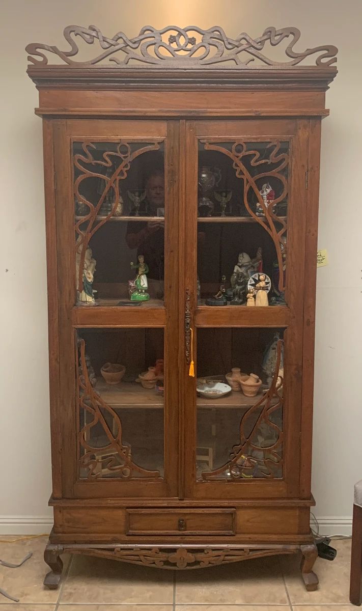 Antique French Art Nouveau Wood and Glass Cabinet $900 (44 1/2" x 16 1/2" x 86 1/2")