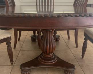 Leg Detail Double Pedestal Cherry Wood Dining Table, Six Chairs, Two Leaves $600 (71” x 44”)