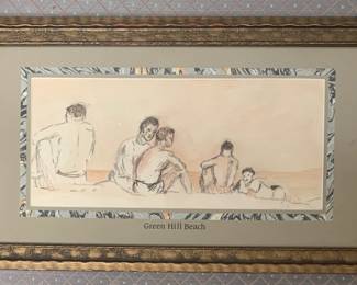 1956 Green Hill Beach Pencil Drawing signed G. B.