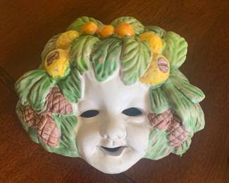 Vintage Italian Majolica Bacchus Face Signed Vetri