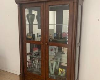 Beveled Glass and Wood Two Door Cabinet w Crown Molding and Column Detail $796 (56" x 20" x 84" tall)