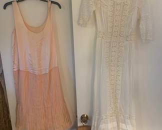 1920s  Sleeveless Pink Satin Dress and Victiorian Antique Dress