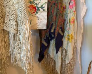 Vintage Women's Embroidered and Crocheted Shawls