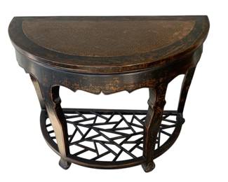 Early 20th C. Chinese Carved Wood Demi-Lune Console Table $250
