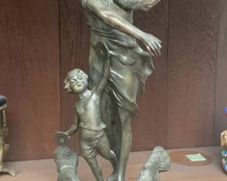 Art Nouveau Bronze Fairy and Angel Harp Sculpture