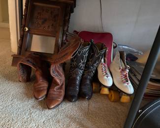 Western boots, vintage roller skates
