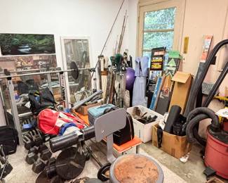 Weight benches, Weights, barbell, vintage fly fishing rods and reels