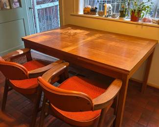 Teak expandable table and MCM chairs