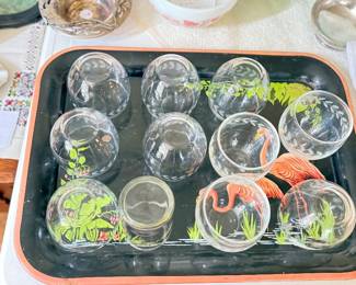 Vintage flamingo serving tray