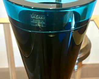 Sasaki Blue glass Vase designed by Soichiro Sasakura, Japan $80
