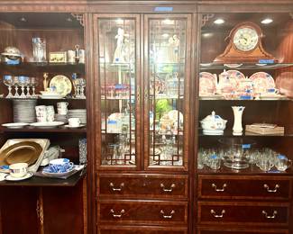 3 Drexel Heritage 31.5”w x 19”d x80.5h Curio Cabinet; glass door Curio $400, pull down desk Curio & Shelf Curio $300ea