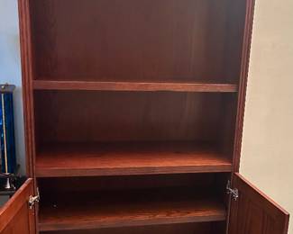 Wood shelf unit w/ bottom cabinet 32.5”w x 14.5d x 71.5”h (2) available at $95ea