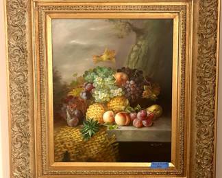 32.5 x 36.5” Gold Gilt Framed oil on Canvas fruit Still life by w. Zwart $150