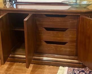 Heritage solid wood buffet cabinet w/ lined silver drawer 86.5”w x 21”d x 31”h $350
