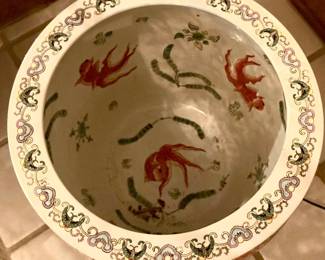 Traditional Asian ceramic planter 16.5”Rnd x 14.5”h $200; (2 available)