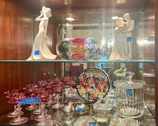 Lenox Christening Statue $20, Royal Doulton Dancer $35, crystal covered biscuit jar $20