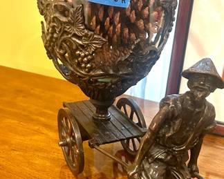 Vintage bronze rickshaw vendor 6”w x 10” long x 6”h $75