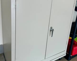 Metal 3 Shelf Storage Cabinet on wheels with key lock 36”w x 18”x x 45.5”h $225