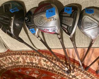 Various, like new, golf clubs: Callaway, Hibore, Rogue, Perfect