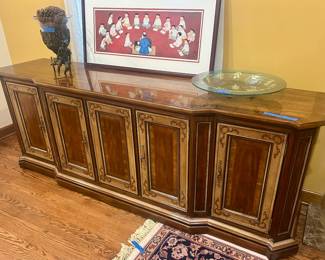 Heritage solid wood buffet cabinet w/ lined silver drawer 86.5”w x 21”d x 31”h $350