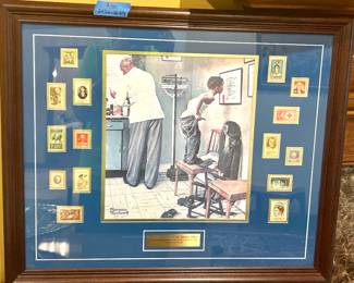 Norman Rockwell framed “At The Doctors Office” with commemorative stamps $100 - 24.5”w x 20.5” long