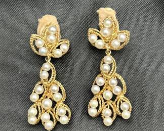 14k Gold & Pearl Earrings 14.83g Total Weight