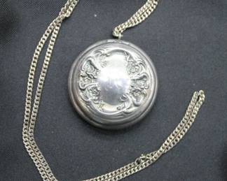 Art Nouveau Sterling Silver Compact on Chain