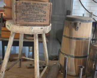 snuff crate, hogscraper candlesticks