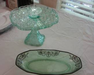 Rare, uranium glass pedestal cake plate and console bowl