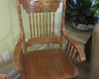 Solid oak swivel and rocking chair