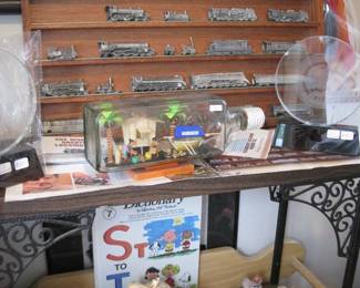 Franklin mint Pewter trains with display shelve....elephant figures 