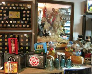 Glass lighted blocks...Decanters.....Vodka mirror....Olympic framed pins