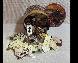 Hundreds of Vintage and Antique buttons in a butter cookie tin