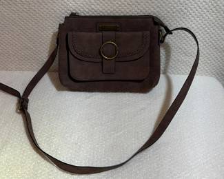 American Rag Deep Brown Suede Crossbody with Braided and Rustic Detail