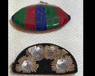 vintage multi-color eel skin kiss-lock coin purse and art nouveau black beaded evening clutch