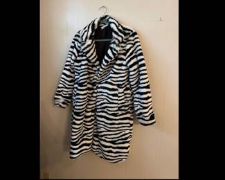 Stoosh Zebra Print Faux Fur Coat