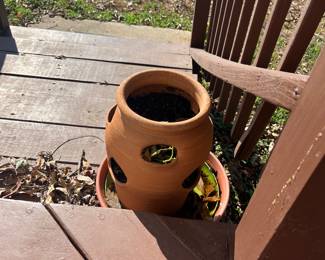 Redware plant pot with under tray