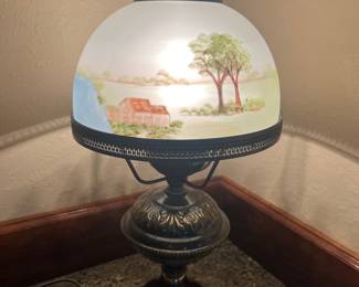 Pair of hand painted glass globe parlor lamps(set of 2)