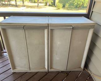 Two plastic outdoor storage cabinets