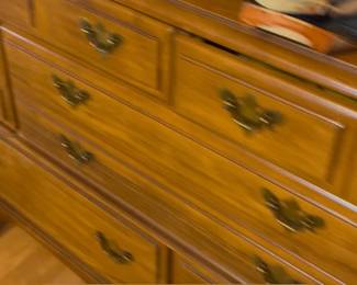 Vintage wooden dresser with two mirrors, part of three-piece set