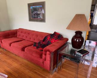 Mid century modern chrome tables, couch