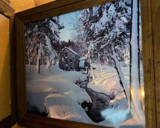Art - cabin / river winter scene