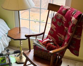 Rocking chair, knitting basket, table lamp