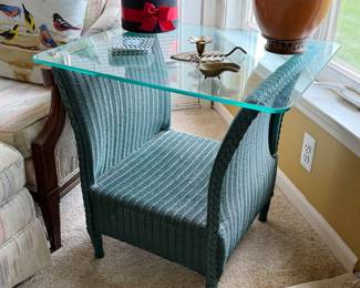 Green wicker accent table
