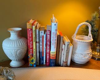 Books, vase