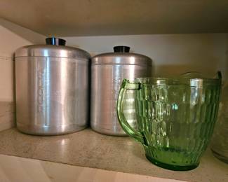 kithcen canisters and glass jug
