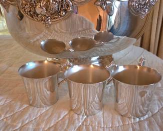silver plated punch bowl set, more cups