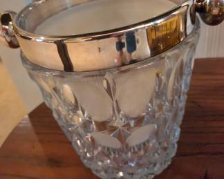 elegant cut glass and plated ice bucket 