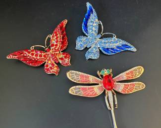 Enamel and Rhinestone Brooches