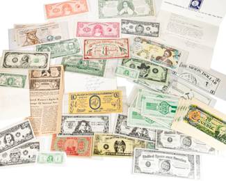 Large Collection Of Novelty, Fantasy & Political Banknotes – Moon Dollars, Alaska Currency & More